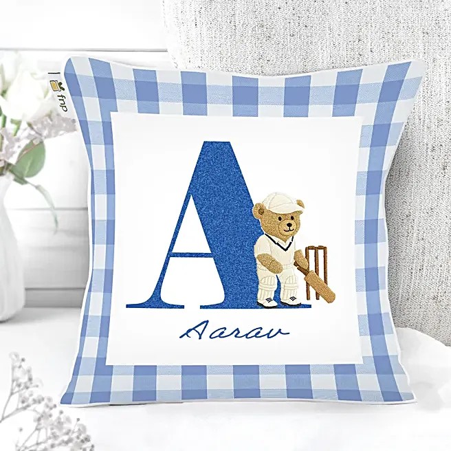 Kids Cricket Bear Personalised Cushion